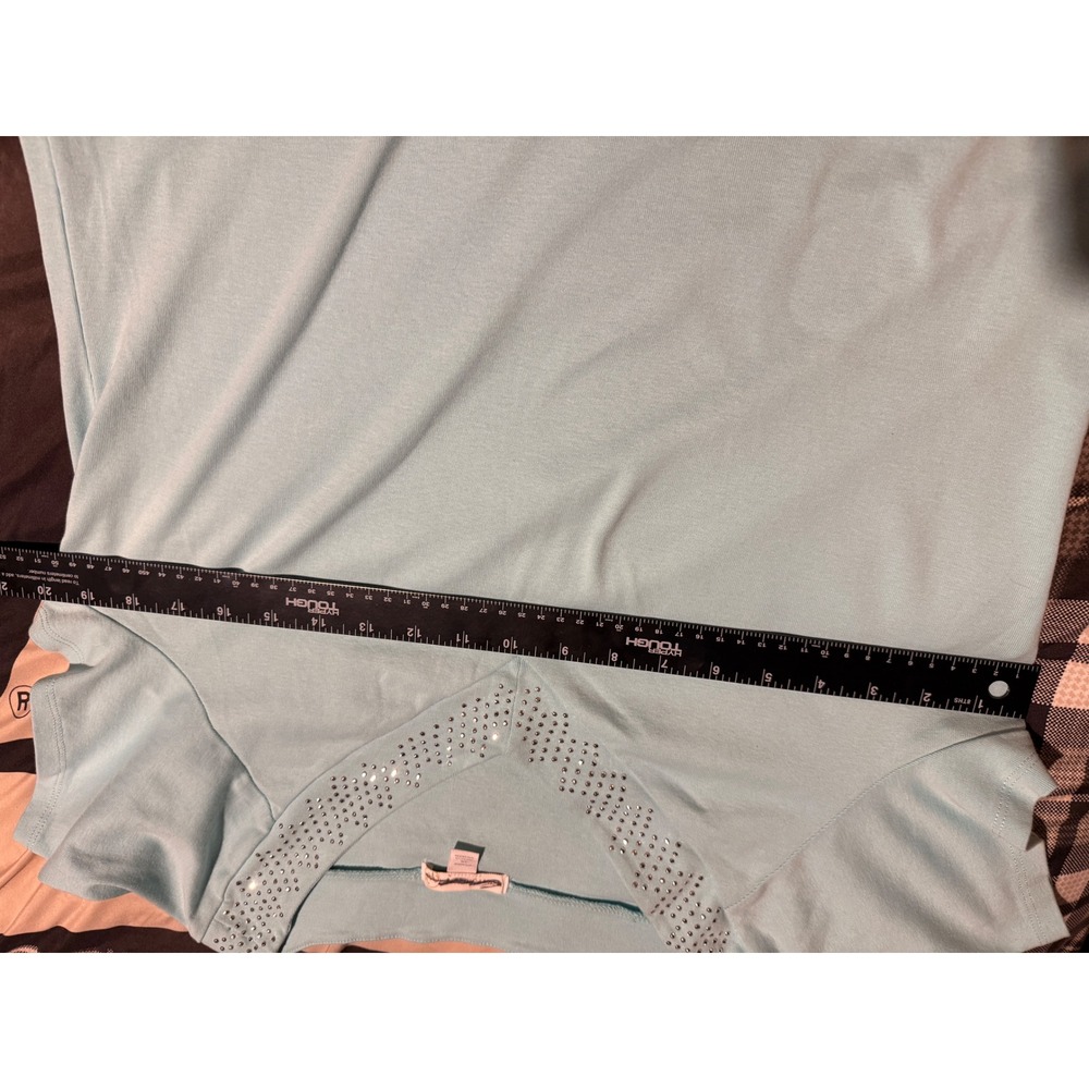 Westport 1962 Women 1X Light Blue Good Rhinestone V-Neck Short Sleeve Top - Picture 5 of 6